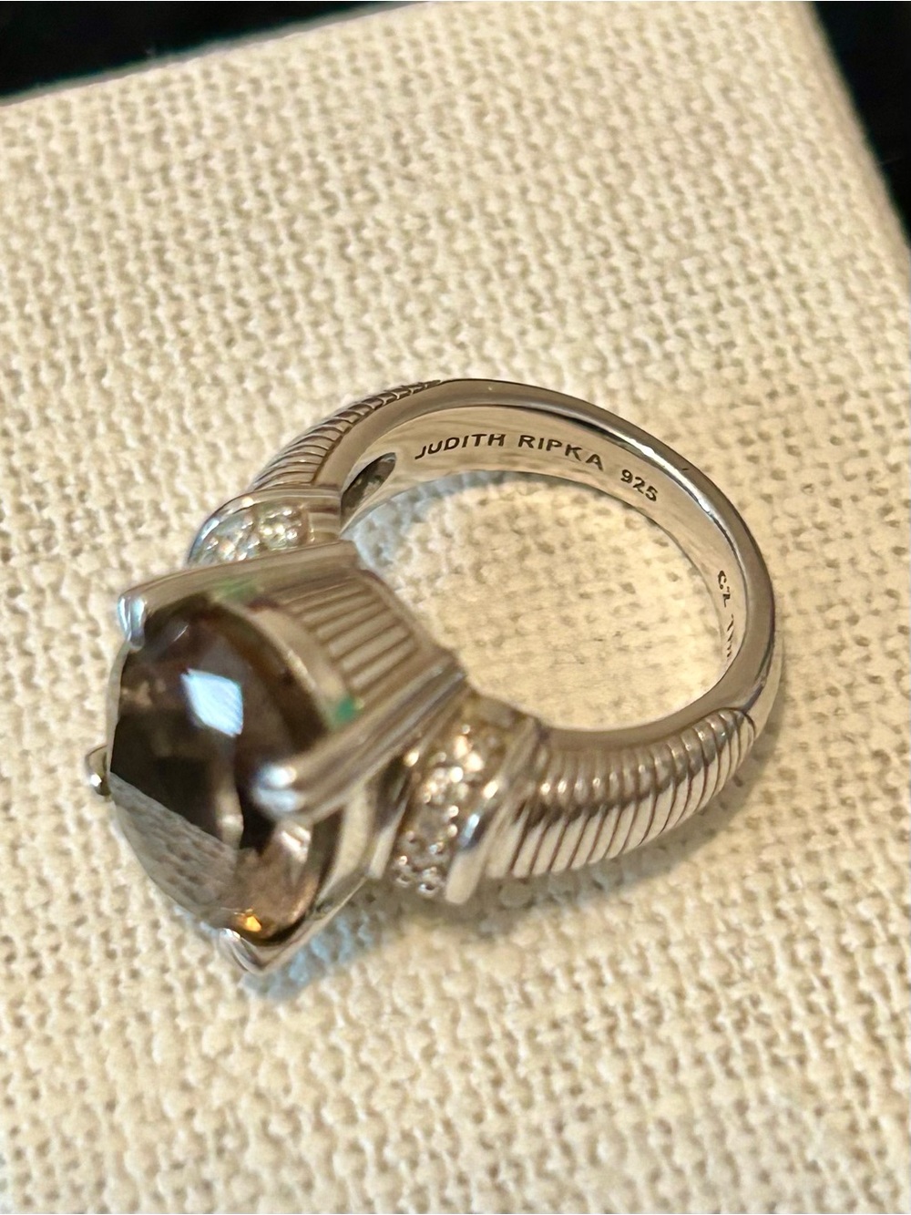 Judith Ripka Sterling 925 Silver Smoky Quartz CZ Accent Ring Size 6